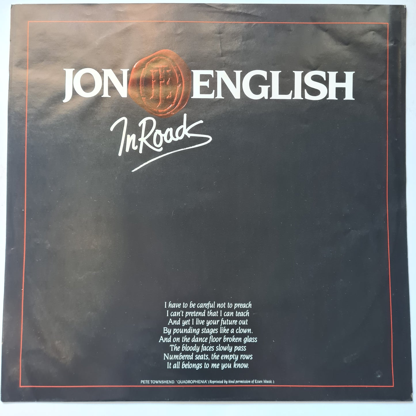 Jon English – In Rocks - 1981 - Vinyl Record LP