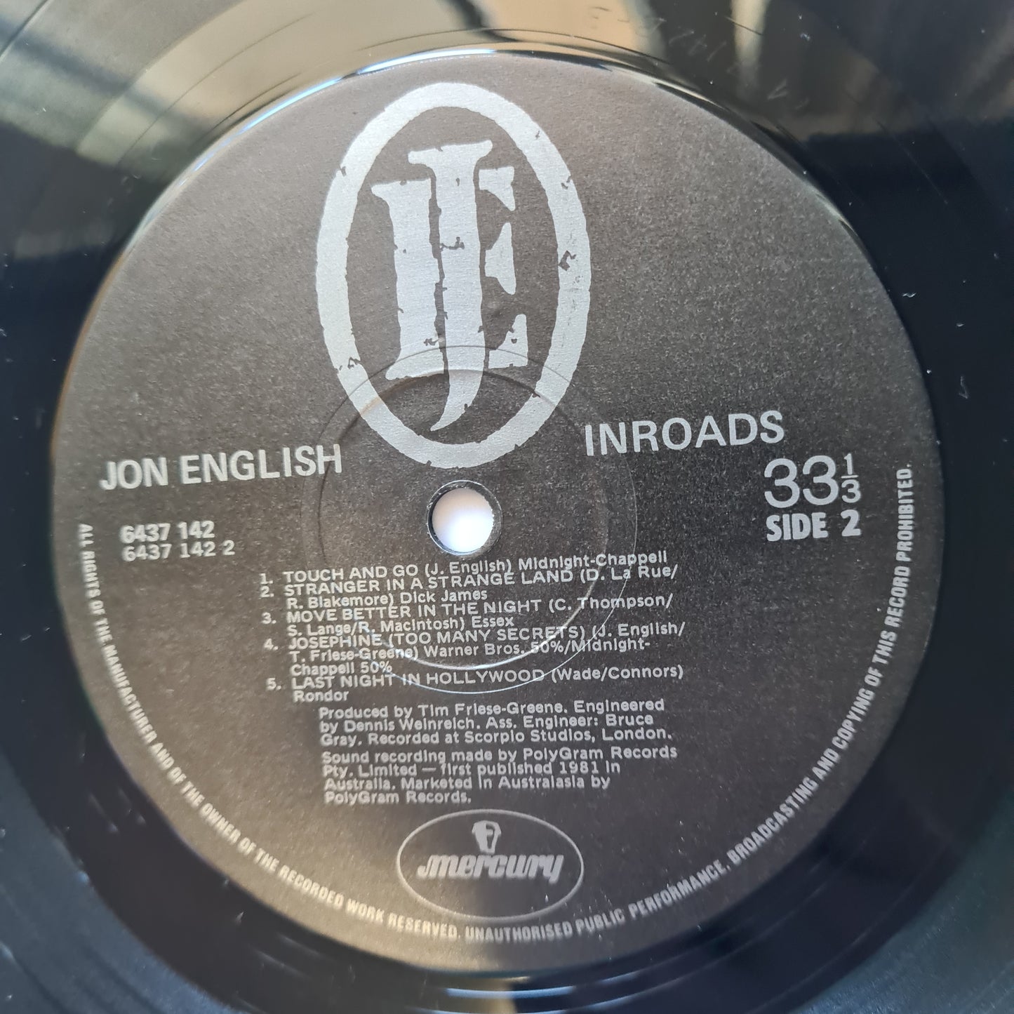 Jon English – In Rocks - 1981 - Vinyl Record LP