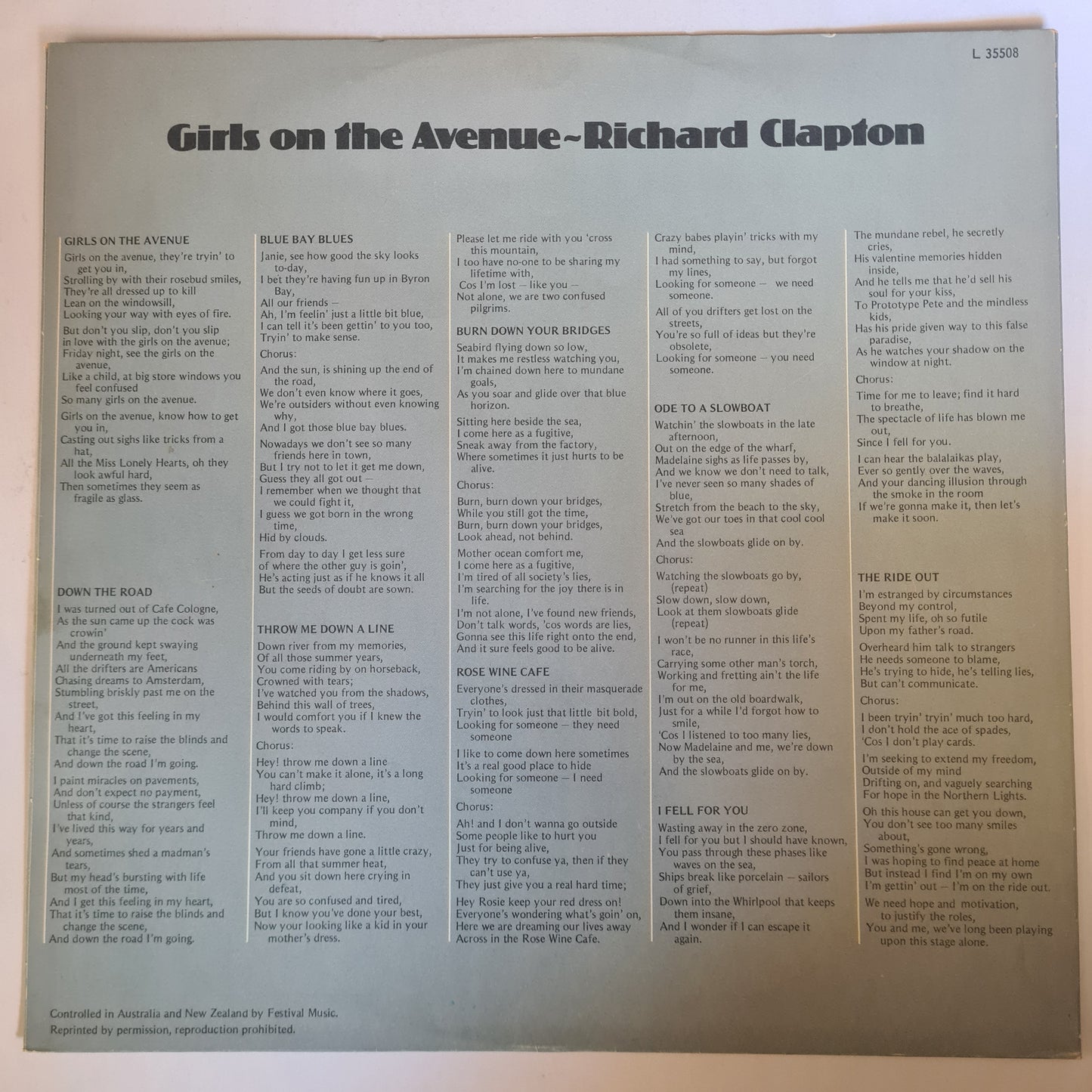 Richard Clapton – Girls On The Avenue - 1975 - Vinyl Record LP