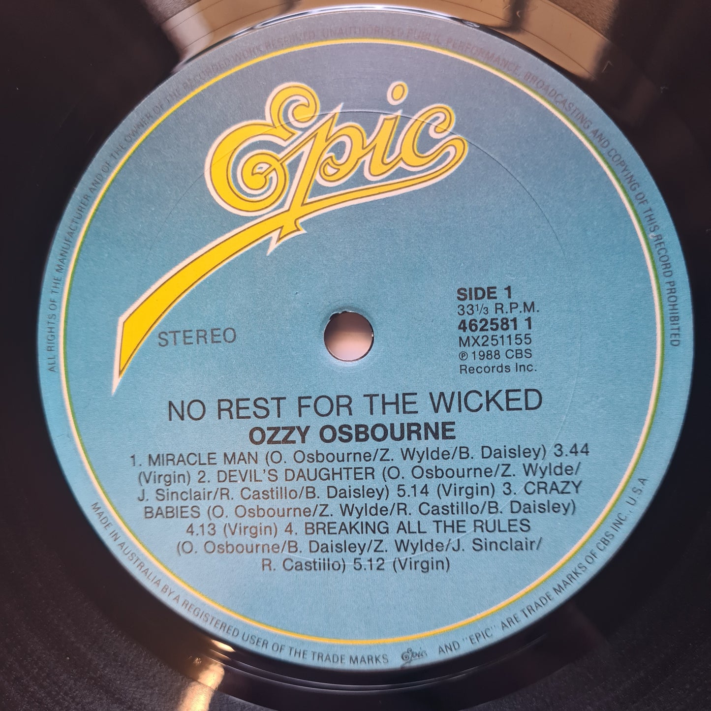 Ozzy Osbourne –No Rest For The Wicked - 1988 - Australian Pressing - Vinyl Record LP