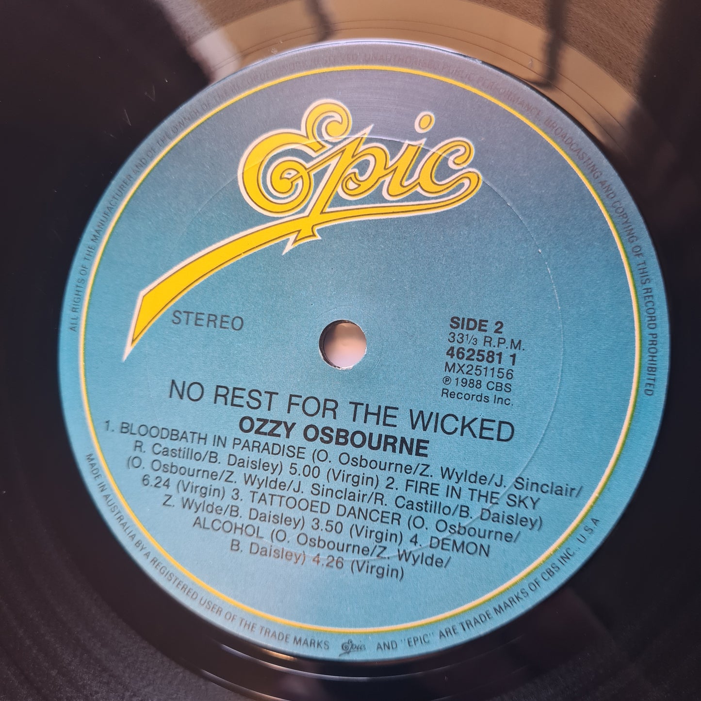 Ozzy Osbourne –No Rest For The Wicked - 1988 - Australian Pressing - Vinyl Record LP