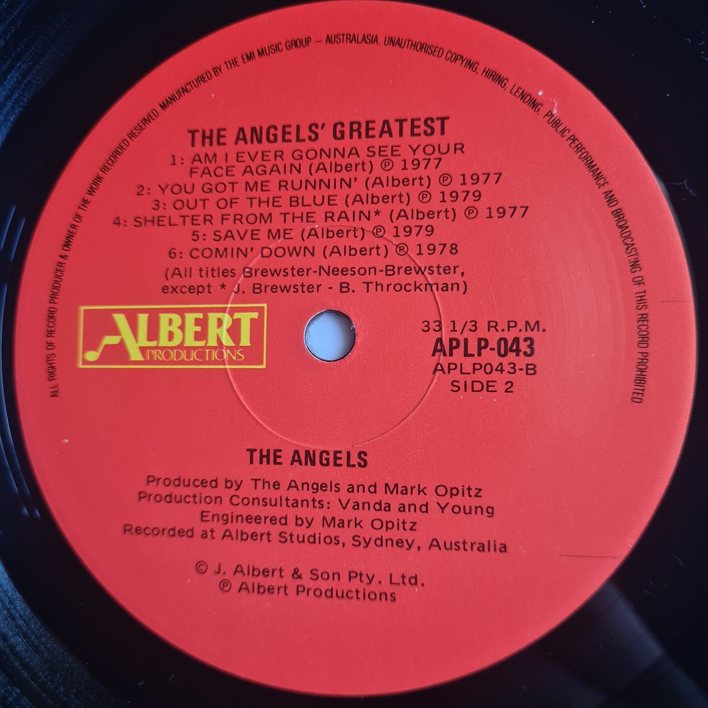 The Angels – The Angels Greatest - 1980 (1987 Red Label- Near Mint looks unplayed) - Vinyl Record