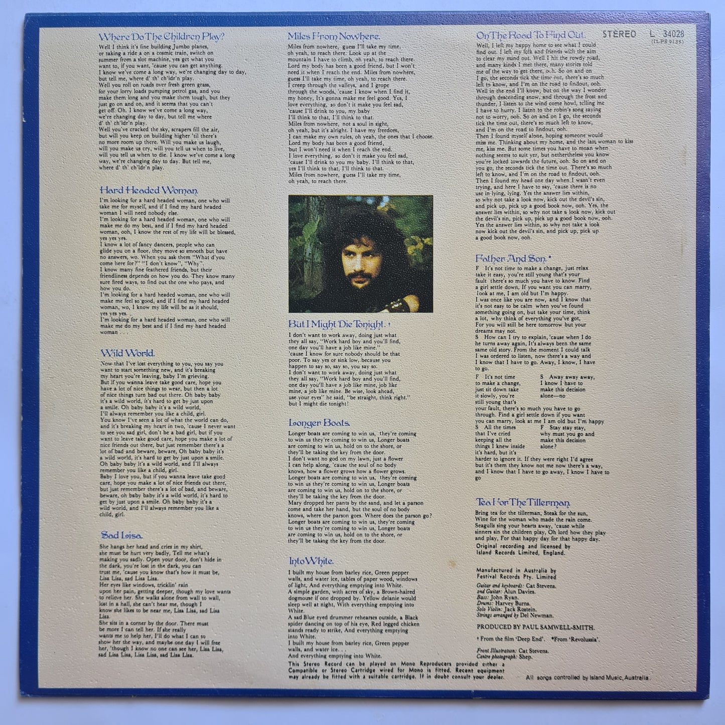 Cat Stevens – Tea For The Tillerman (Australian Pressing- Near mint) - 1970 - Vinyl Record LP