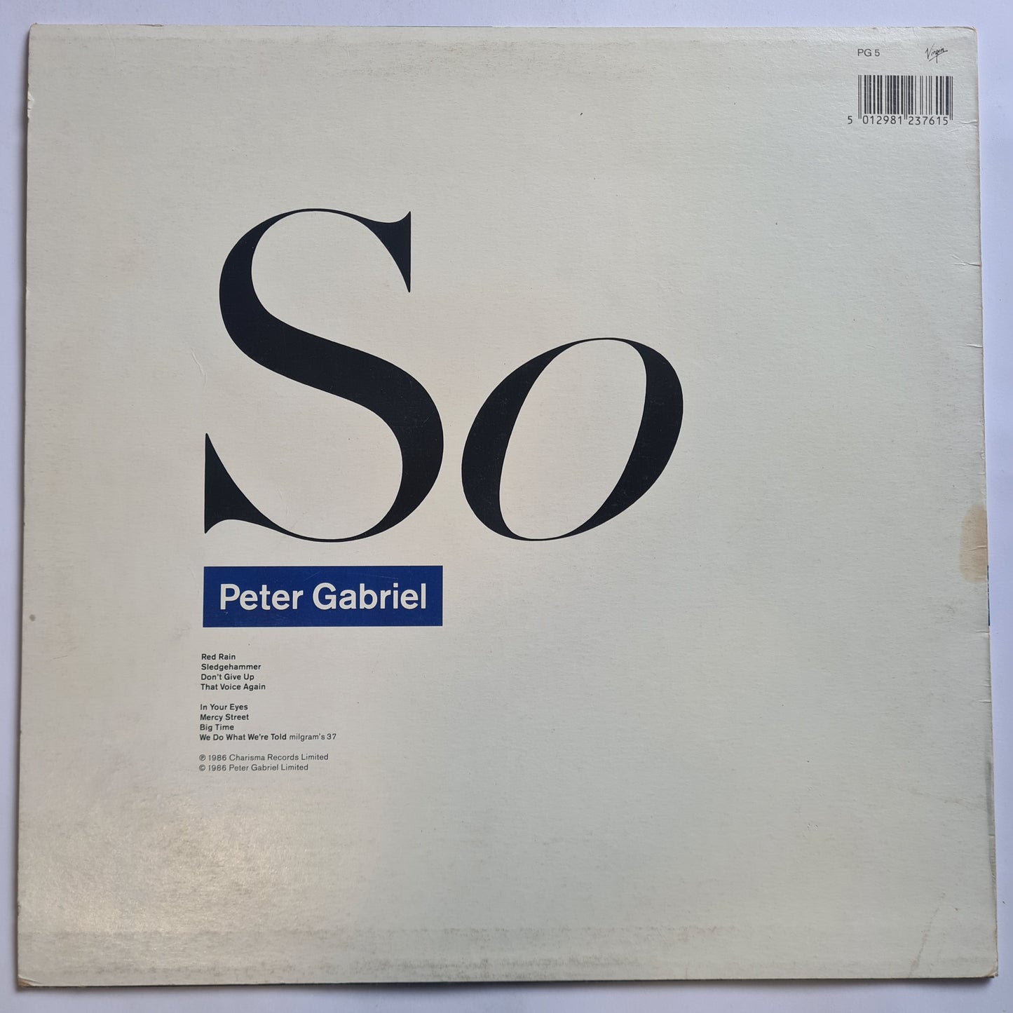 Peter Gabriel – So - 1986 - Vinyl Record LP