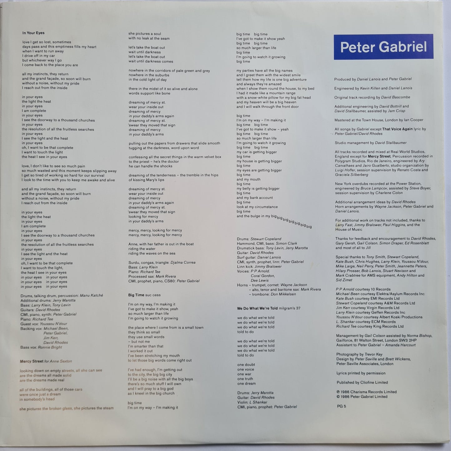 Peter Gabriel – So - 1986 - Vinyl Record LP