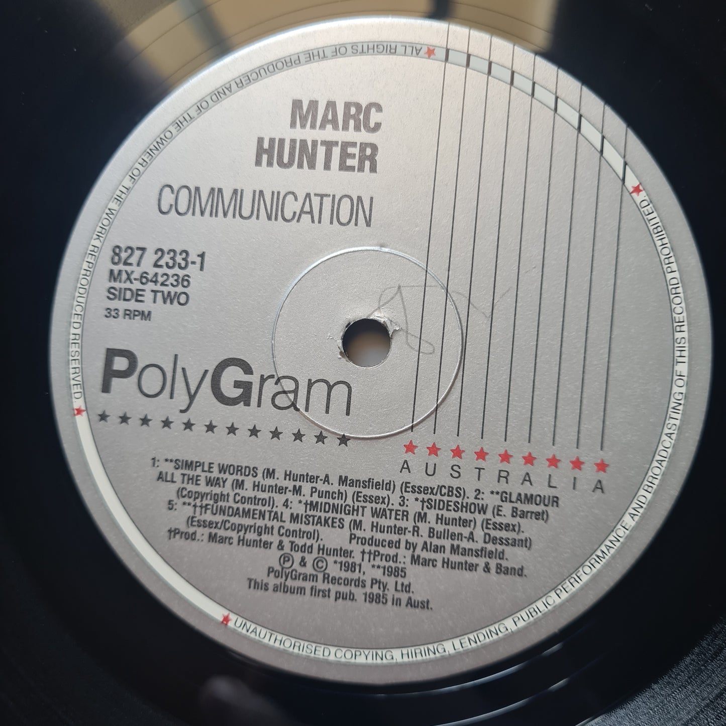 Marc Hunter (Dragon) – Communication - 1985 - Vinyl Record LP