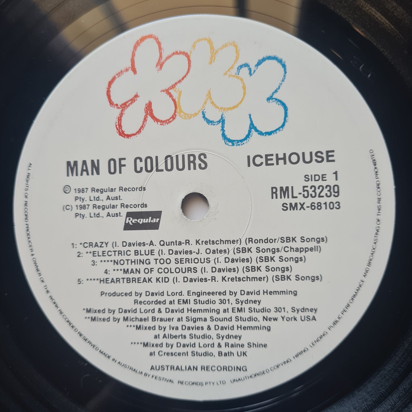 Icehouse – Man Of Colours (RARE Black Cover Version) - 1987 - Vinyl Record LP