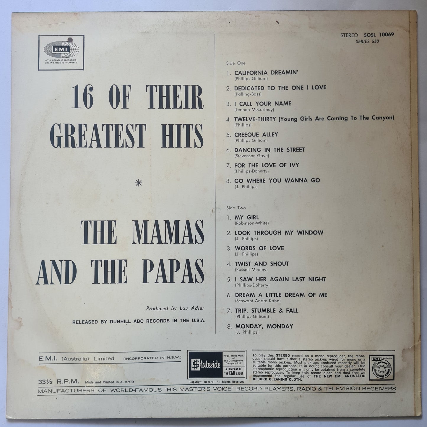 The Mamas & The Papas – 16 Of Their Greatest - 1970 - Vinyl Record Lp