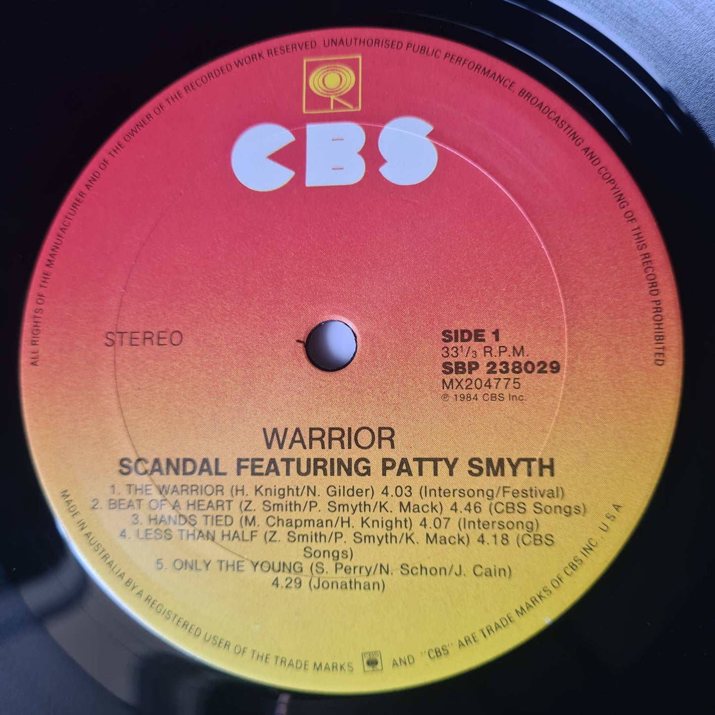 Scandal: Featuring Patty Smyth – Warrior - 1984 - Vinyl Record LP