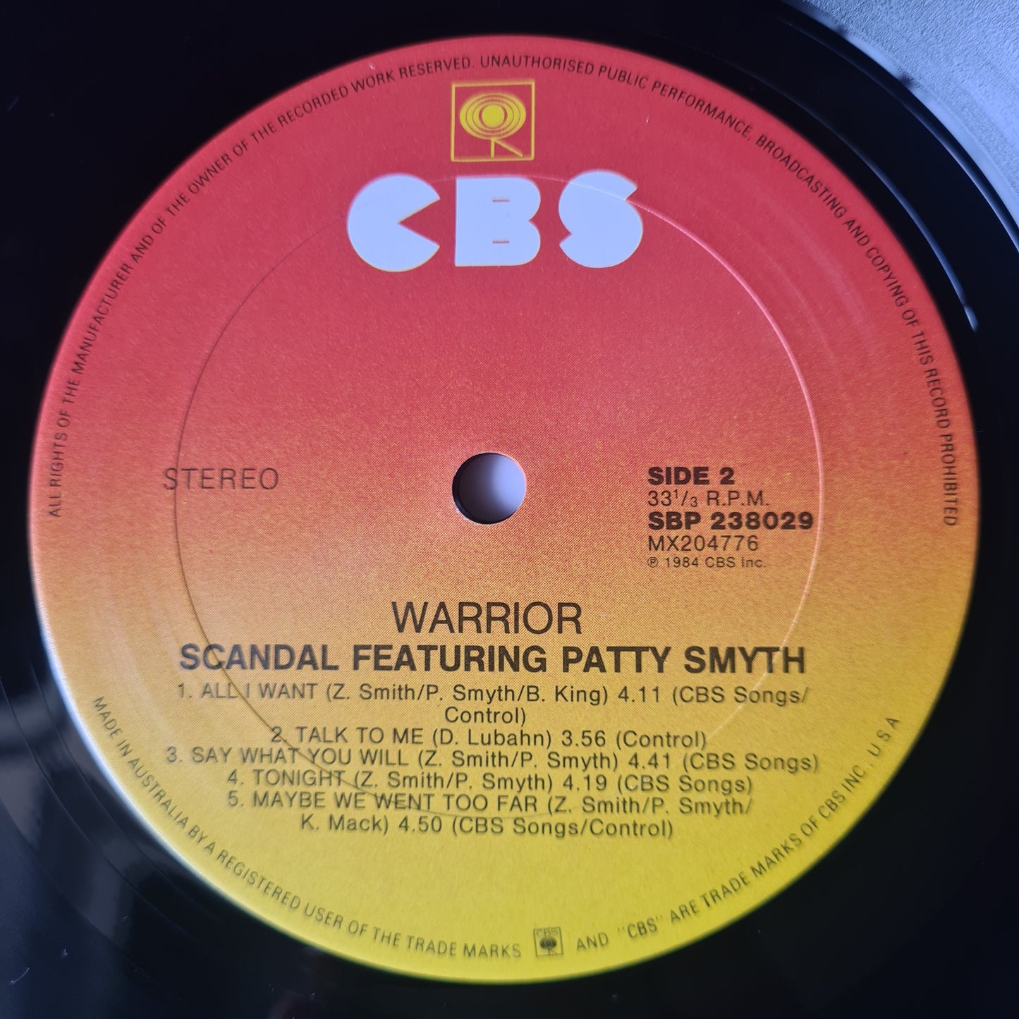 Scandal: Featuring Patty Smyth – Warrior - 1984 - Vinyl Record LP