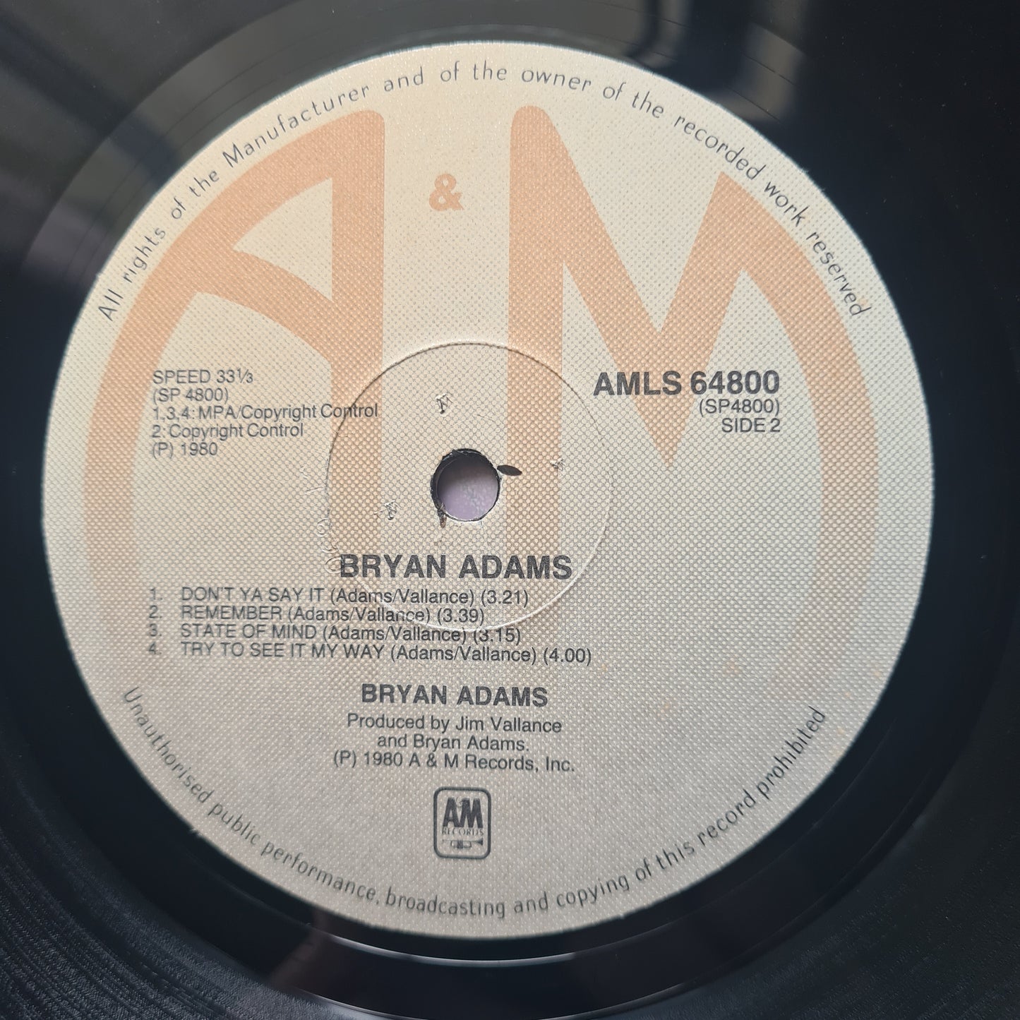 Bryan Adams – Bryan Adams - 1980 South African Pressing - Vinyl Record LP