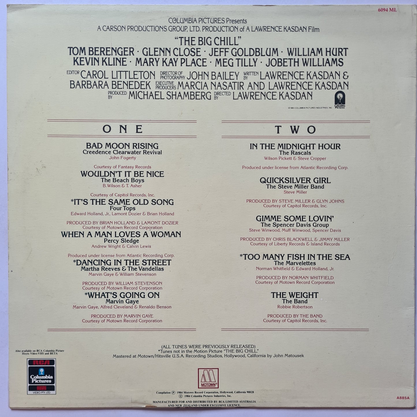 Various – More Songs From The Original Soundtrack Of The Big Chill- 1984 - Vinyl Record LP (near mint)