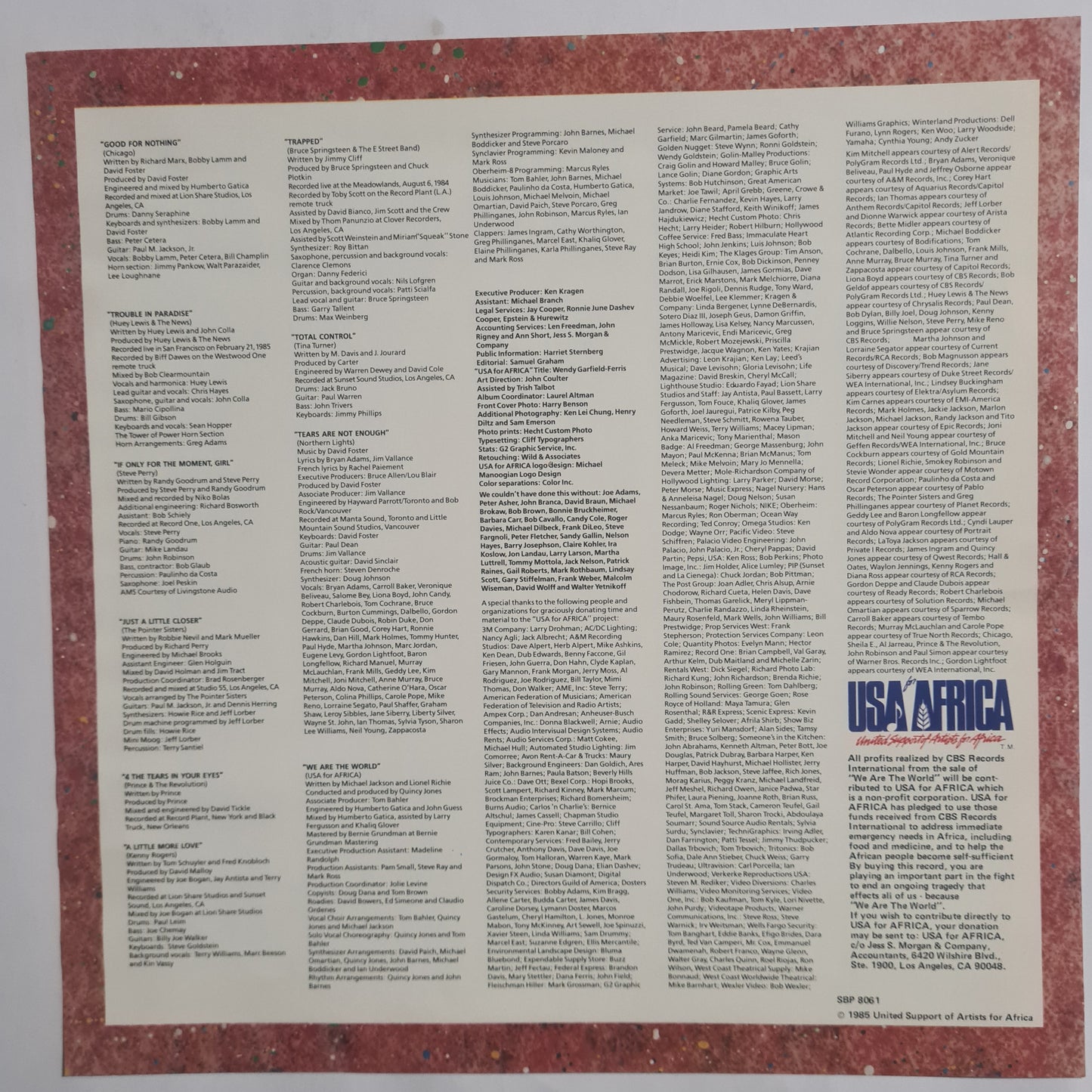 Various: USA For Africa – We Are The World - 1985 - Vinyl Record LP (Springsteen, Prince, Tina Turner, Huey Lewis, etc) (Copy)