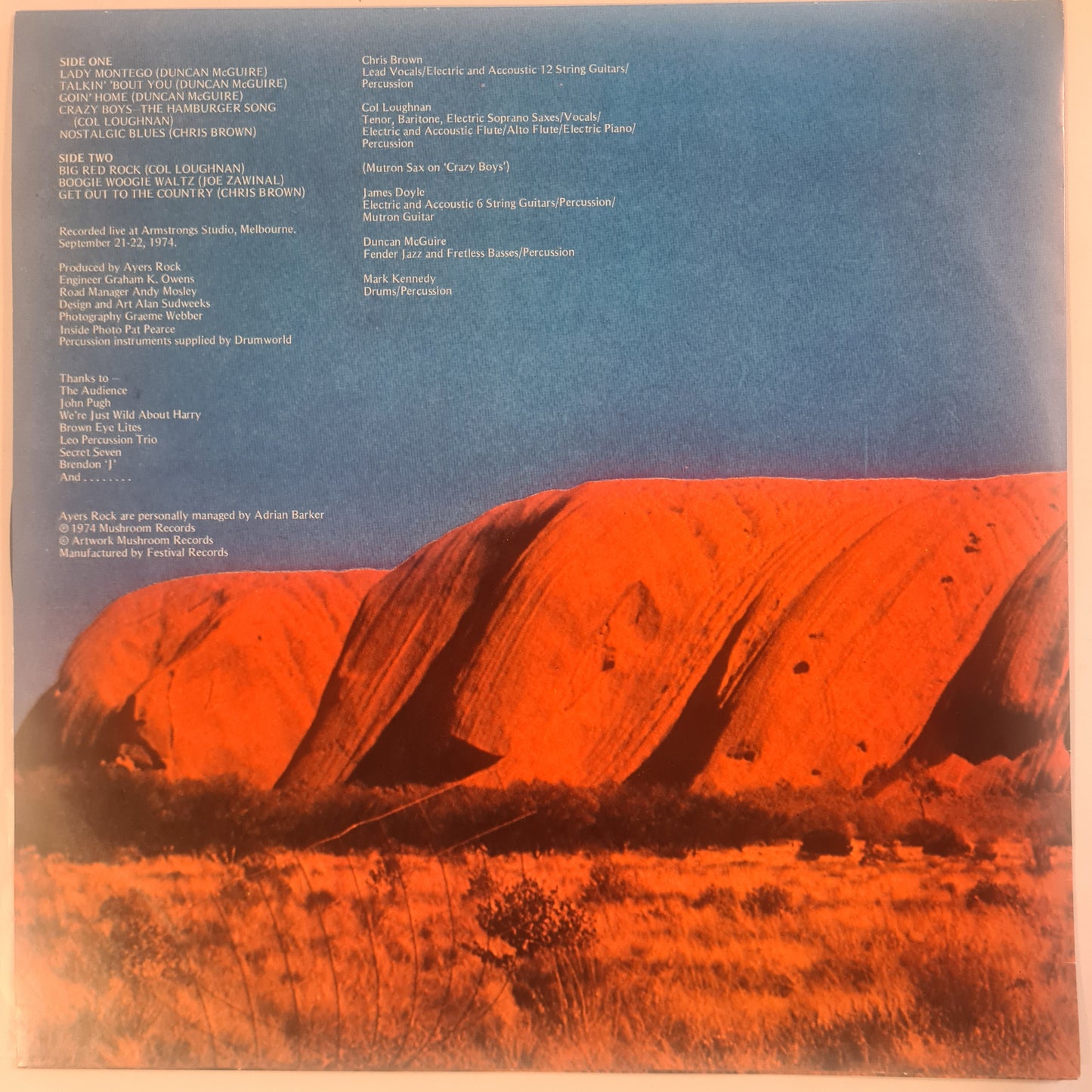 Ayers Rock – Big Red Rock - 1974 - Vinyl Record LP