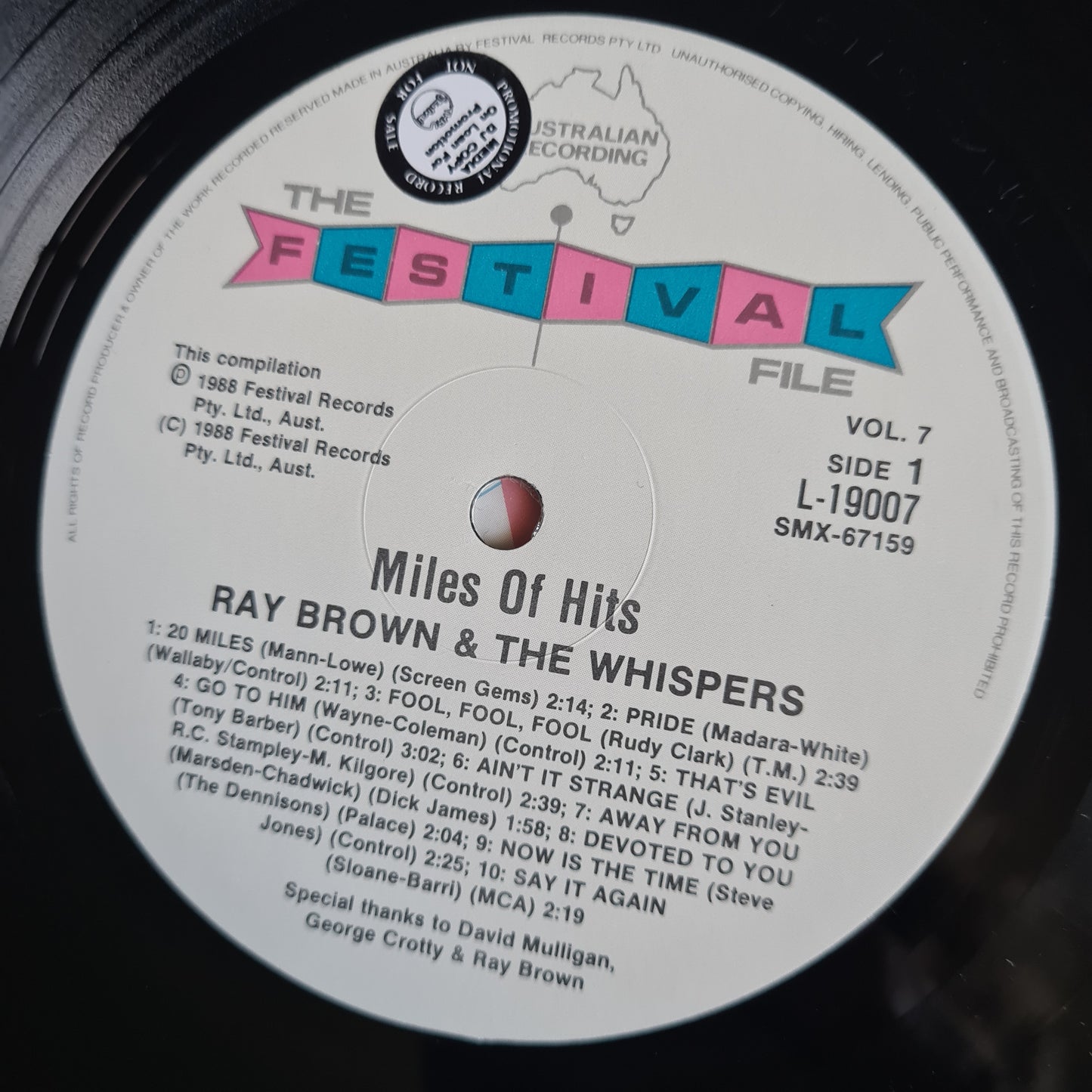 Ray Brown & The Whispers – Miles Of Hits - 1988 - Vinyl Record LP