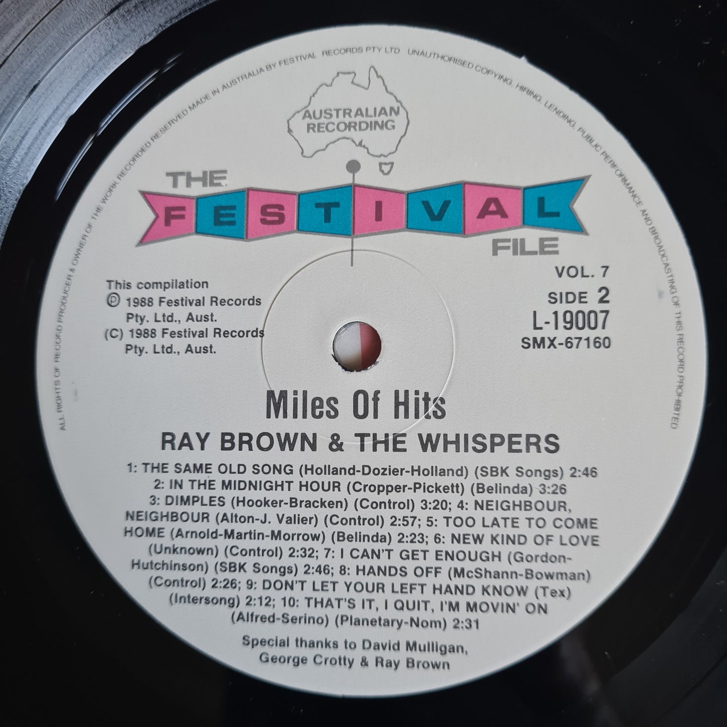 Ray Brown & The Whispers – Miles Of Hits - 1988 - Vinyl Record LP