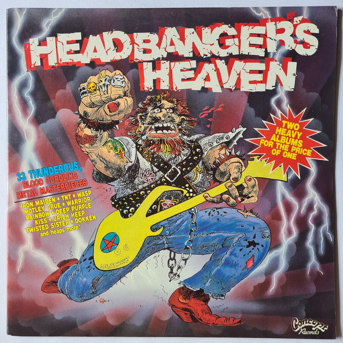 Various (KISS, Motley, Maiden, Rainbow, Sabbath, etc) – Headbanger's Heaven - 1986 - Vinyl Record (2LP Glam Rock Compilation)