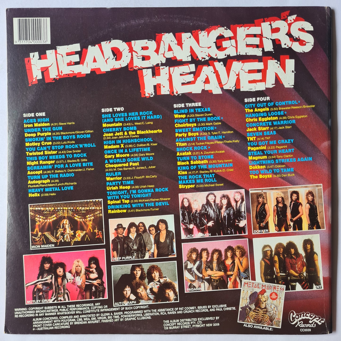 Various (KISS, Motley, Maiden, Rainbow, Sabbath, etc) – Headbanger's Heaven - 1986 - Vinyl Record (2LP Glam Rock Compilation)