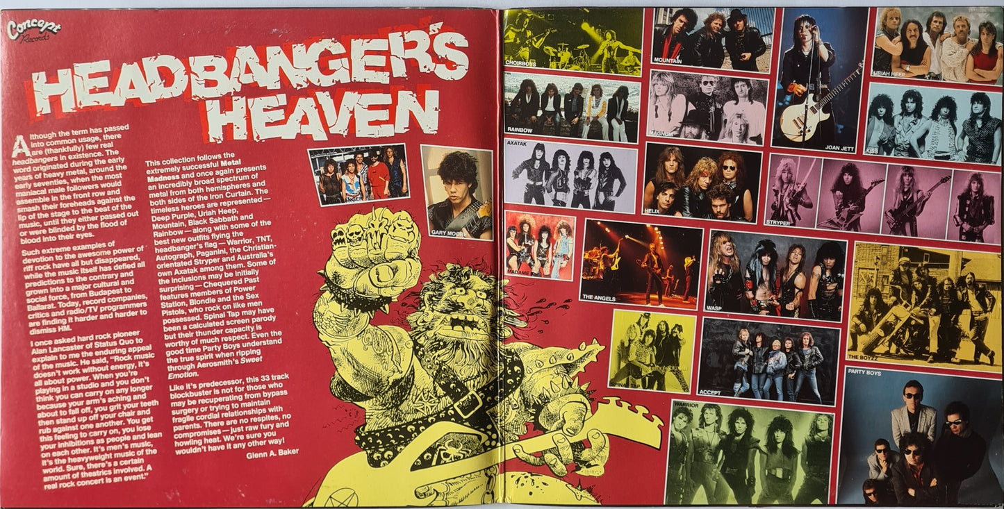 Various (KISS, Motley, Maiden, Rainbow, Sabbath, etc) – Headbanger's Heaven - 1986 - Vinyl Record (2LP Glam Rock Compilation)