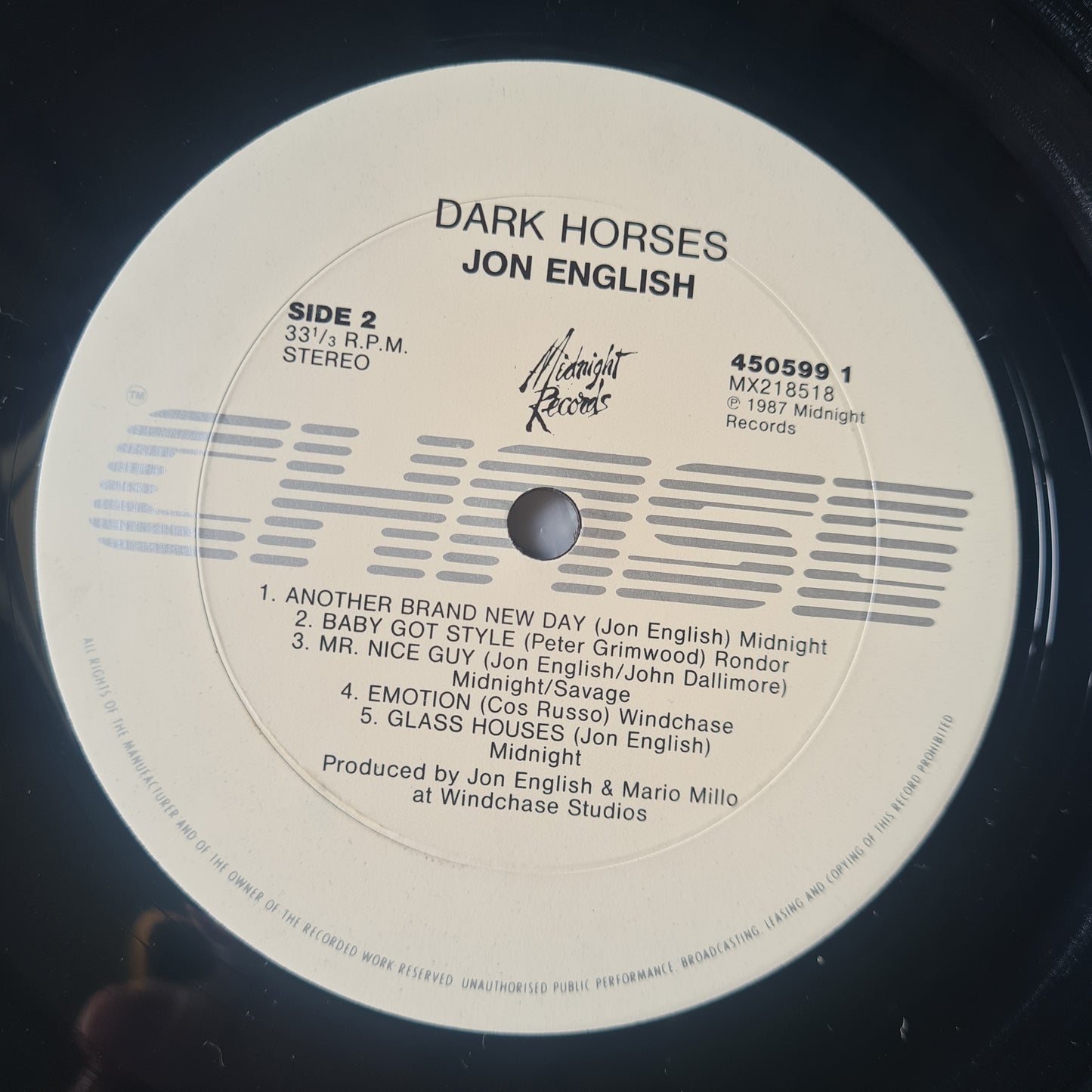 Jon English – Dark Horses - 1987 - Vinyl Record LP