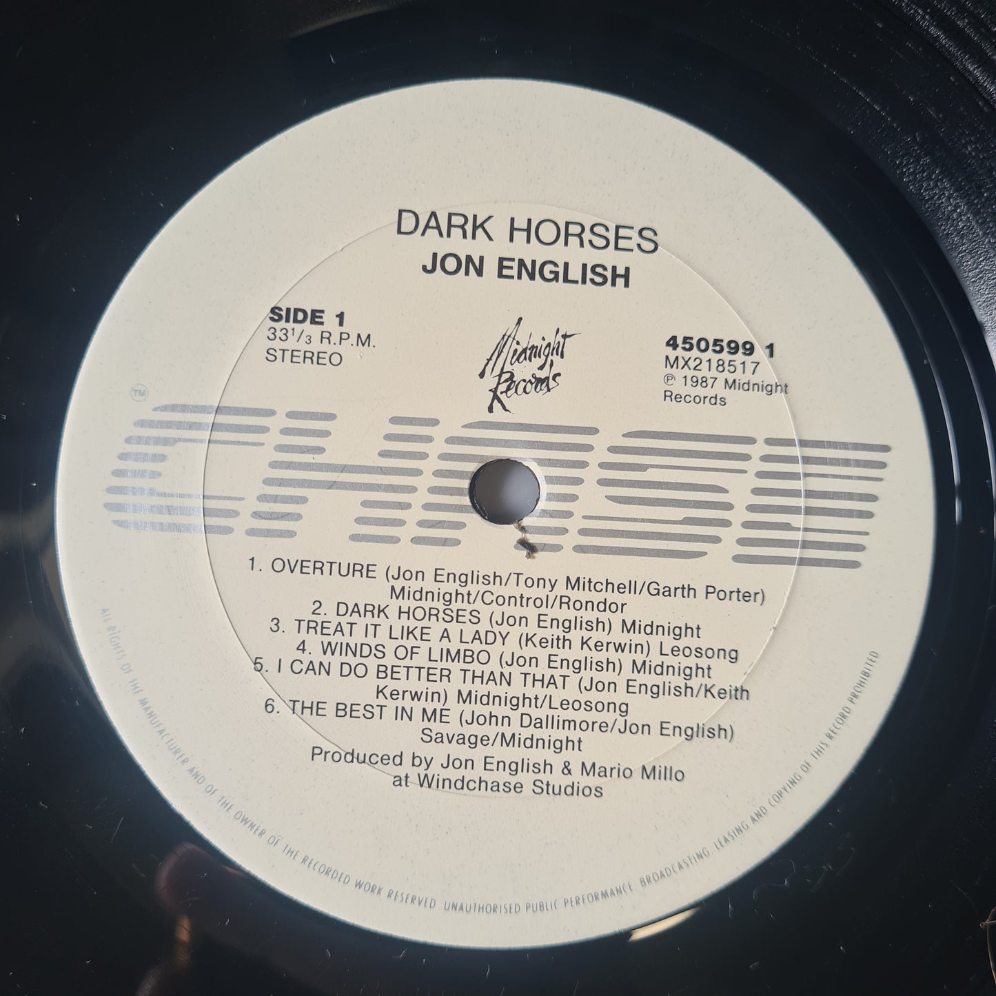 Jon English – Dark Horses - 1987 - Vinyl Record LP