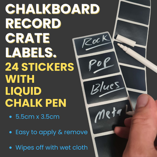 Chalkboard Record Crate Labels: 24 Stickers & Liquid Chalk Pen - FREE POSTAGE -