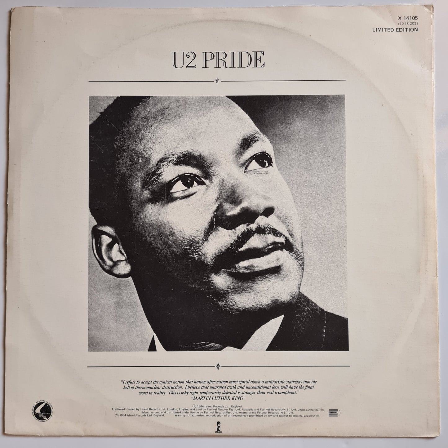 U2 – Pride (In The Name Of Love) - 1984 - Vinyl Record 12" Single, Limited Edition