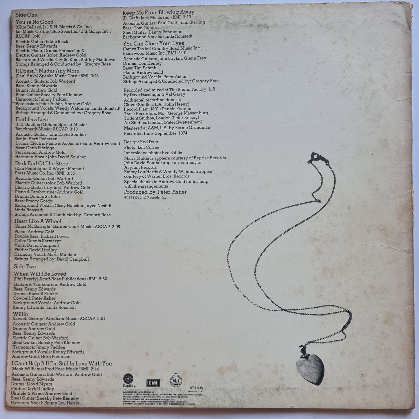 Linda Ronstadt – Heart Like A Wheel - 1974 (USA Pressing) - Vinyl Record LP