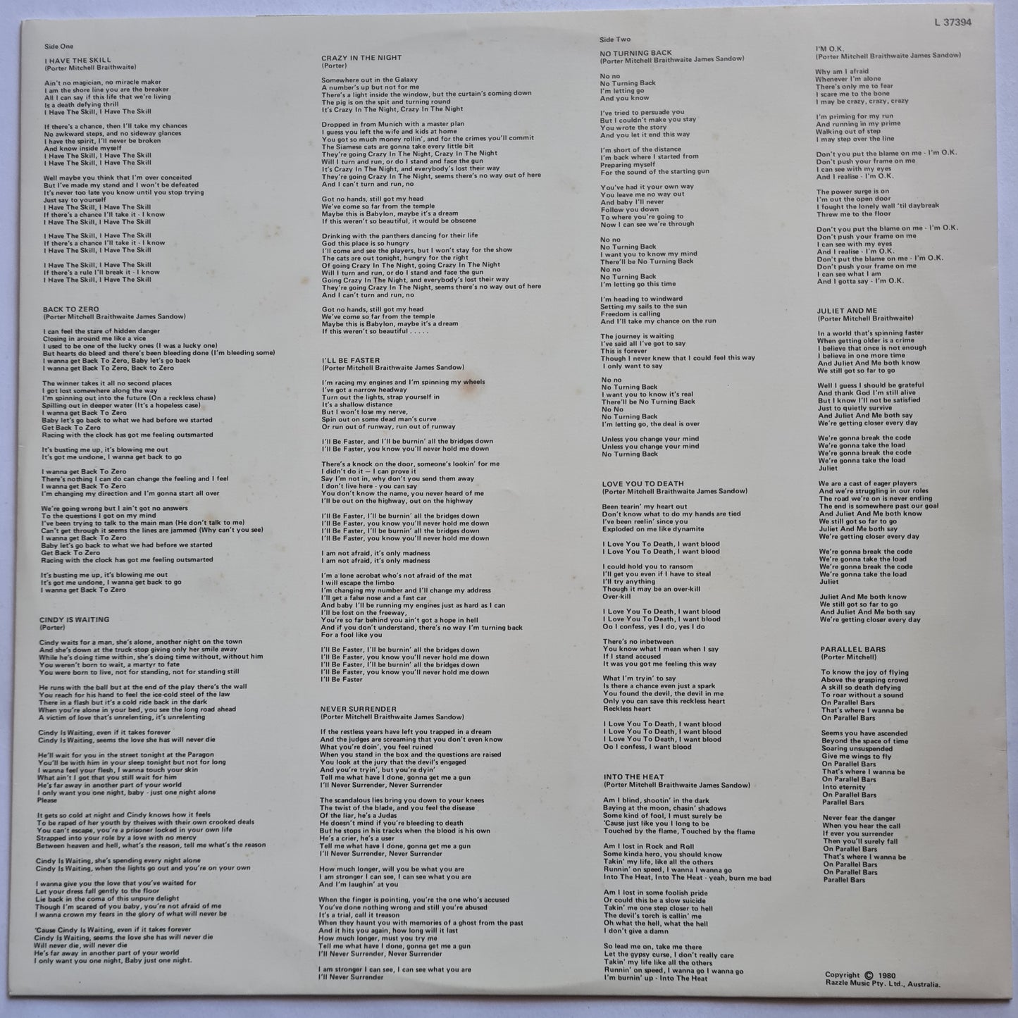 Sherbs (Sherbert) – The Skill - 1980 (Australian pressing)- Vinyl Record LP