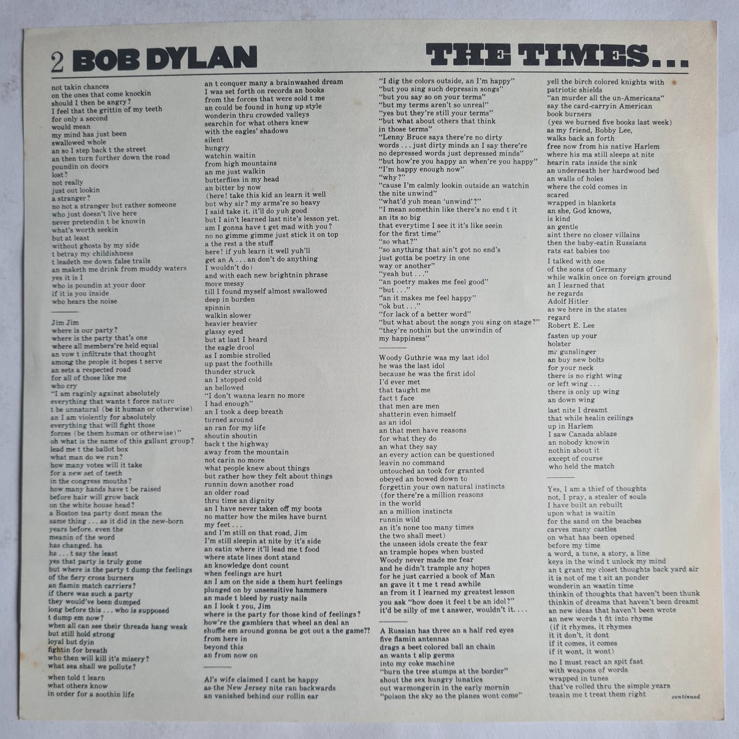 Bob Dylan – The Times They Are A-Changin' - 1964 (late 70's Australian Pressing) - Vinyl Record LP