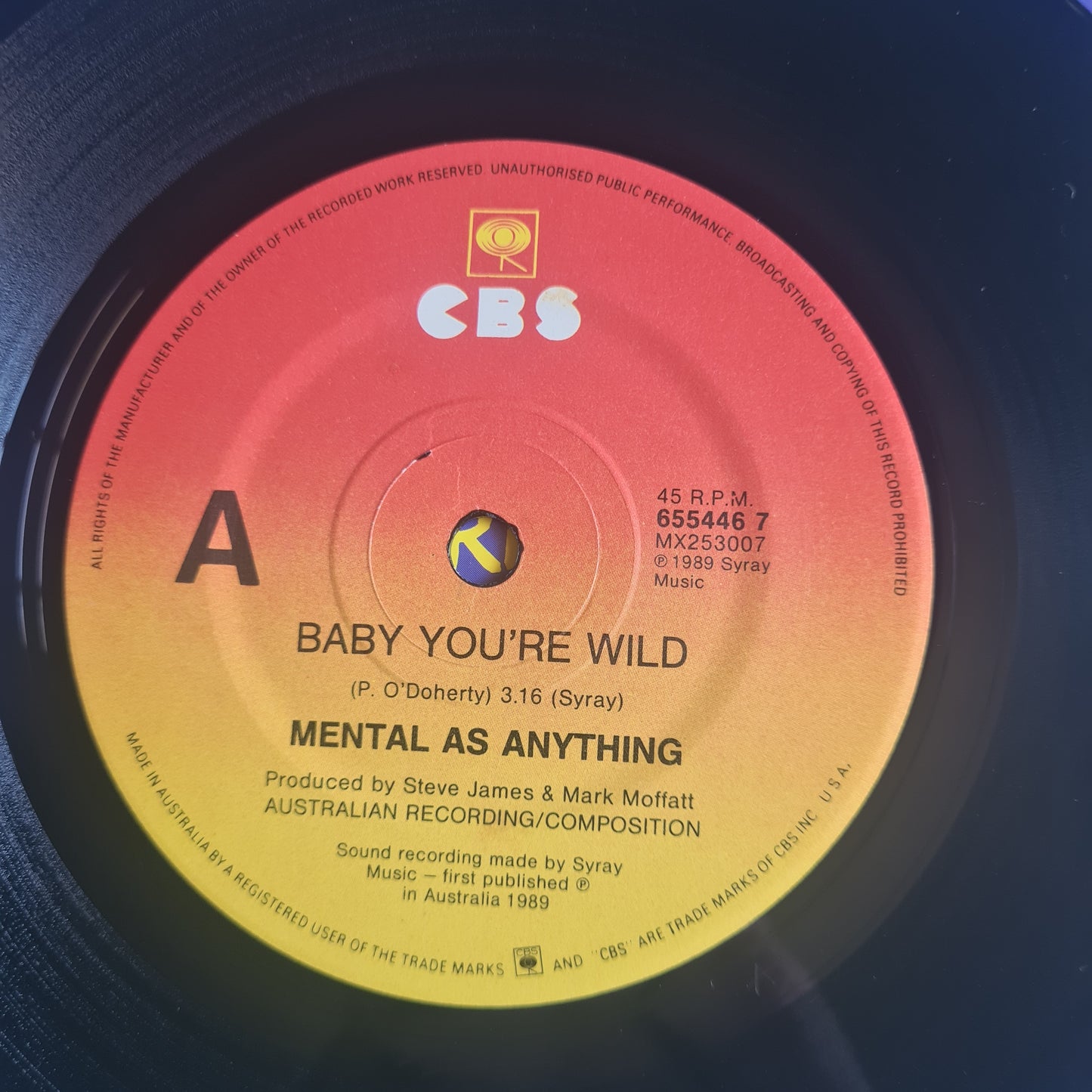 Mental As Anything – Baby You're Wild - 1989 - Vinyl Record 7" Single - 45 RPM