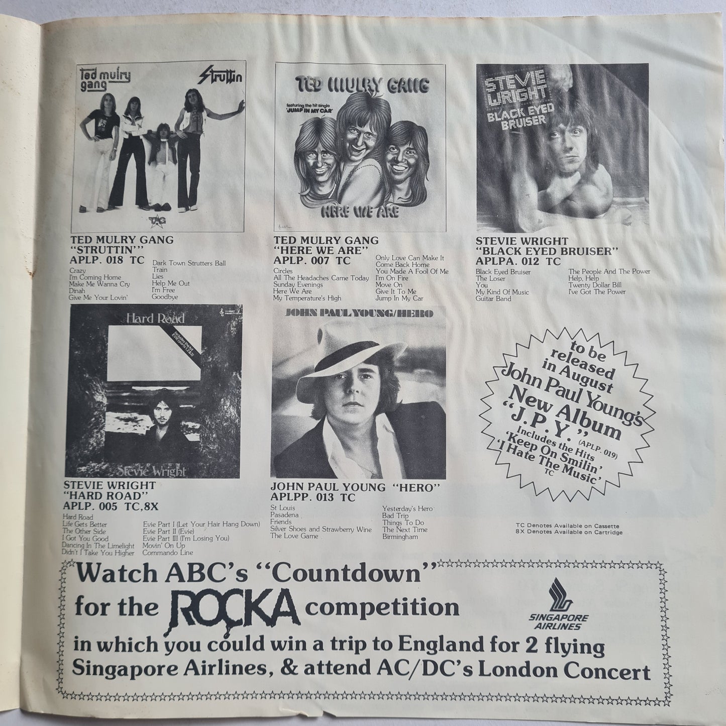 Various Artists (AC/DC, Angels, Stevie Wright, etc) – Rocka - 1976 - Vinyl Record LP (near mint - with insert)