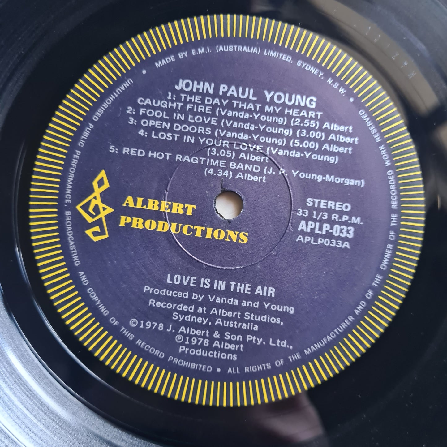 John Paul Young – Love Is In The Air - 1978 - Vinyl Record LP *SIGNED*