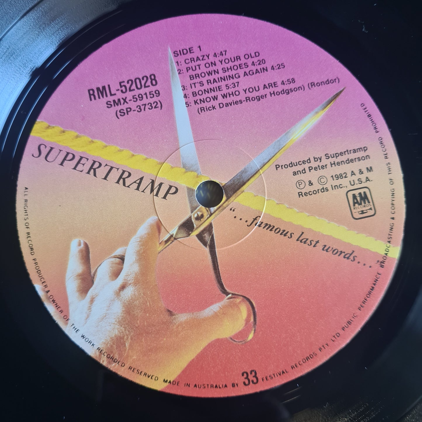 Supertramp – Famous Last Words - 1982 - Vinyl Record LP (near mint)