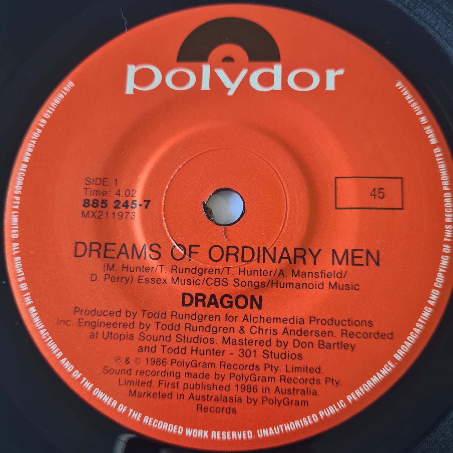 Dragon - Dreams Of Ordinary Men - 1986 - Vinyl Record 7" Single - 45 RPM (near mint)