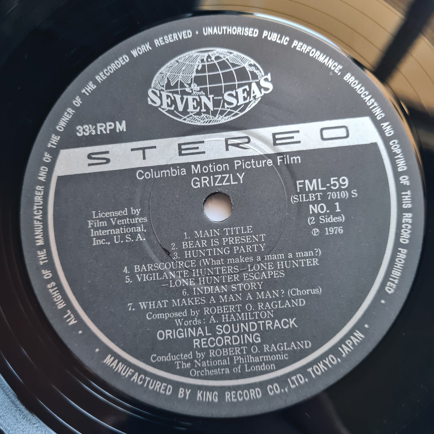 Robert O. Ragland - Grizzly – Original Soundtrack - 1976 - Vinyl Record LP (near mint)