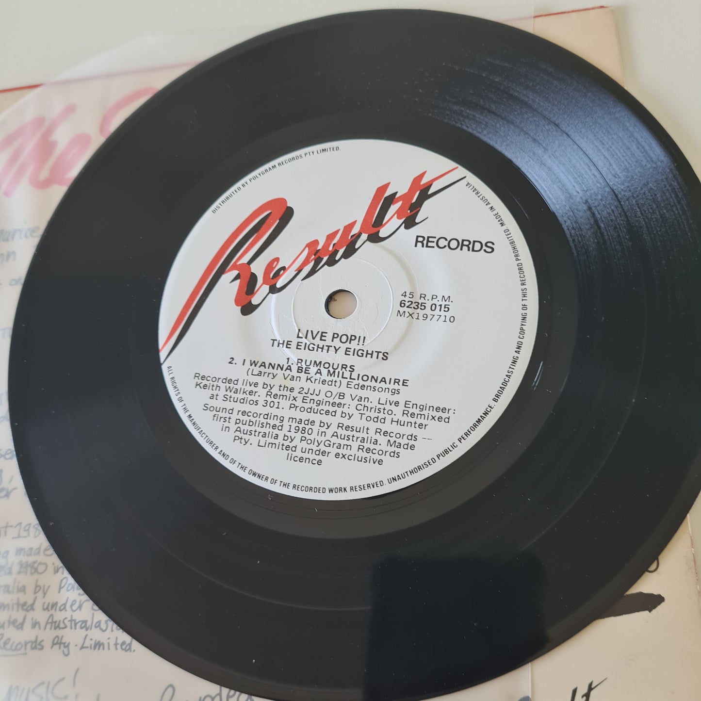 The Eighty Eights –  Live Pop!! - 1980 - Vinyl Record 7" EP 45