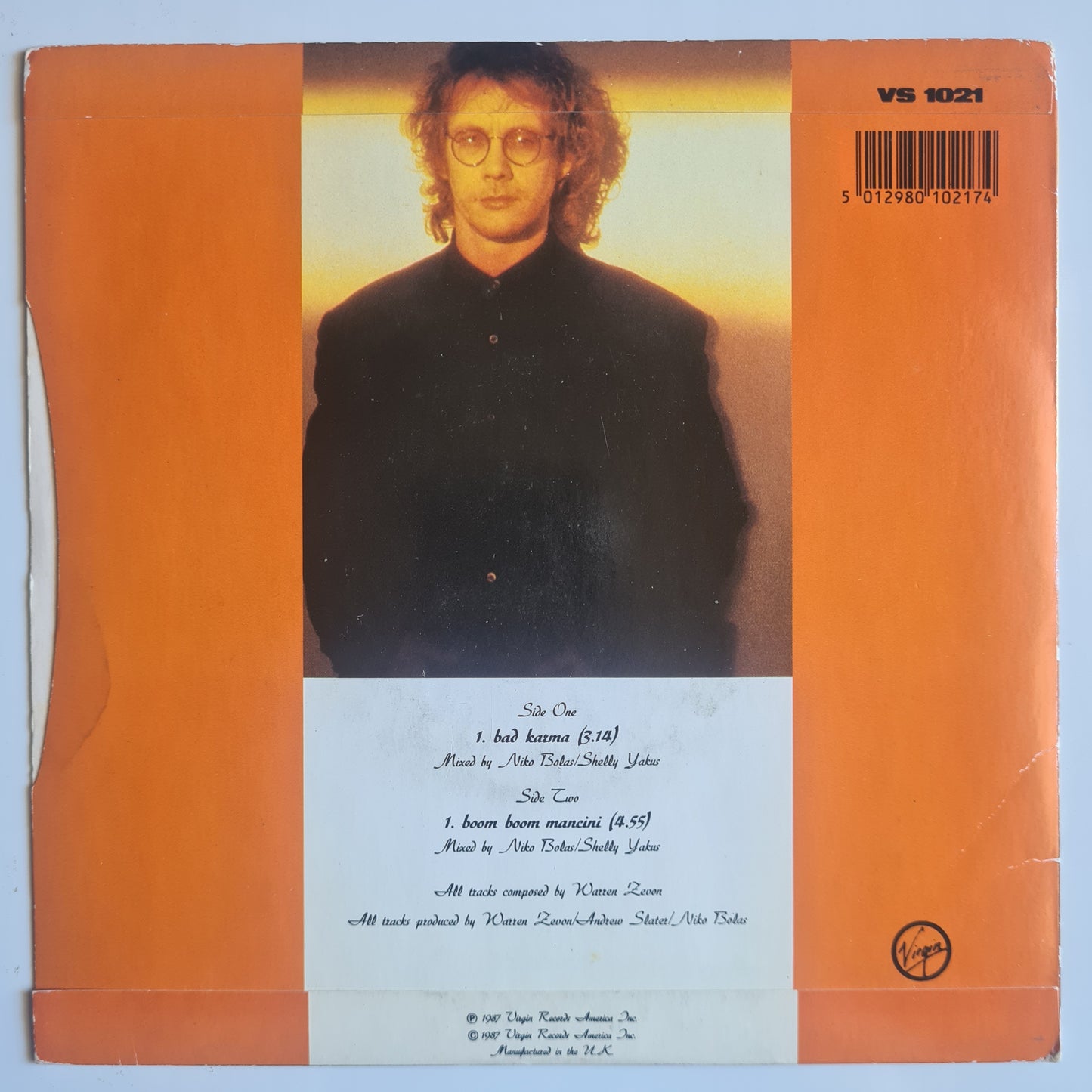 Warren Zevon – Bad Karma - 1987 (UK pressing) - Vinyl Record 7" Single - 45 RPM