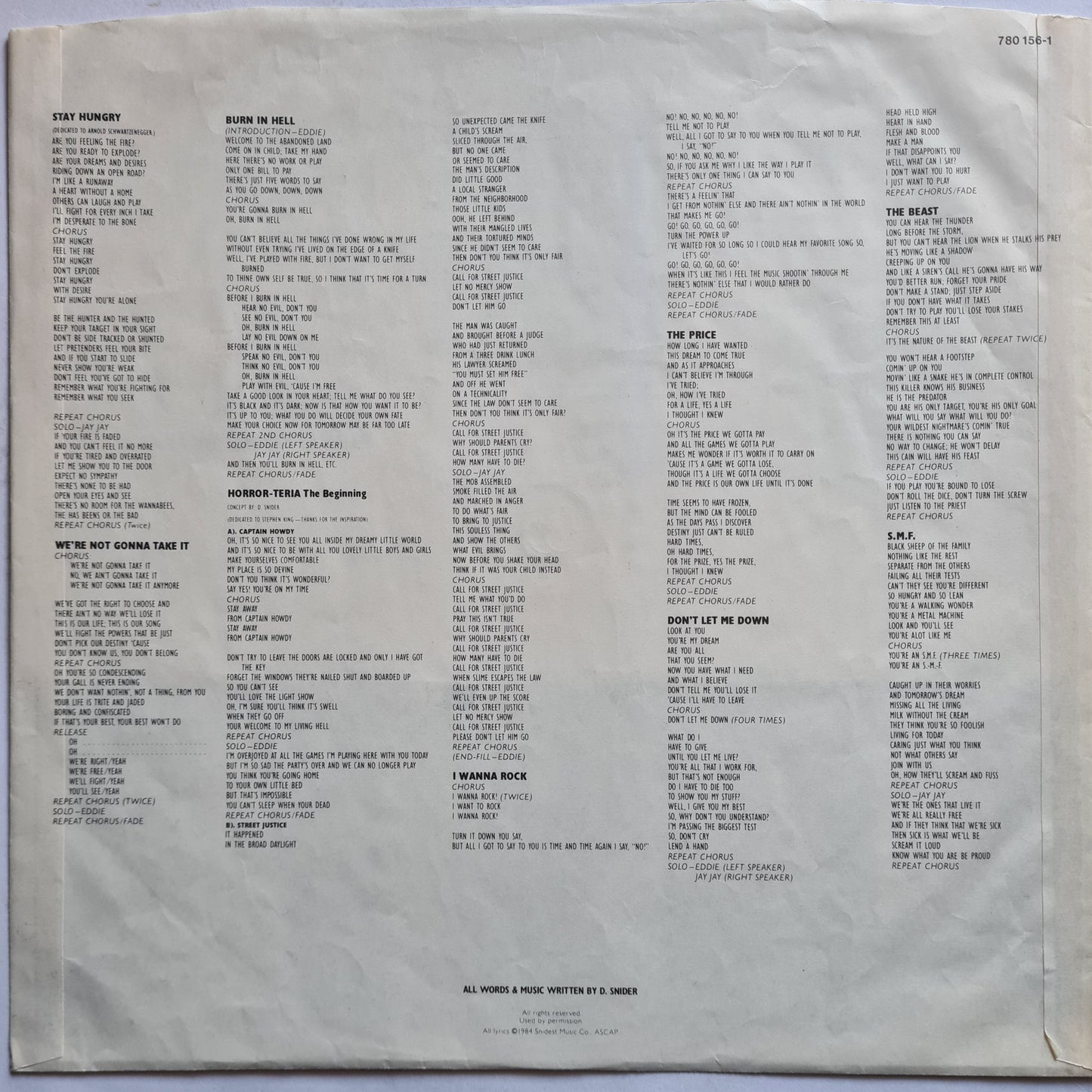 Twisted Sister – Stay Hungry - 1984 (German Pressing) - Vinyl Record LP (near mint)