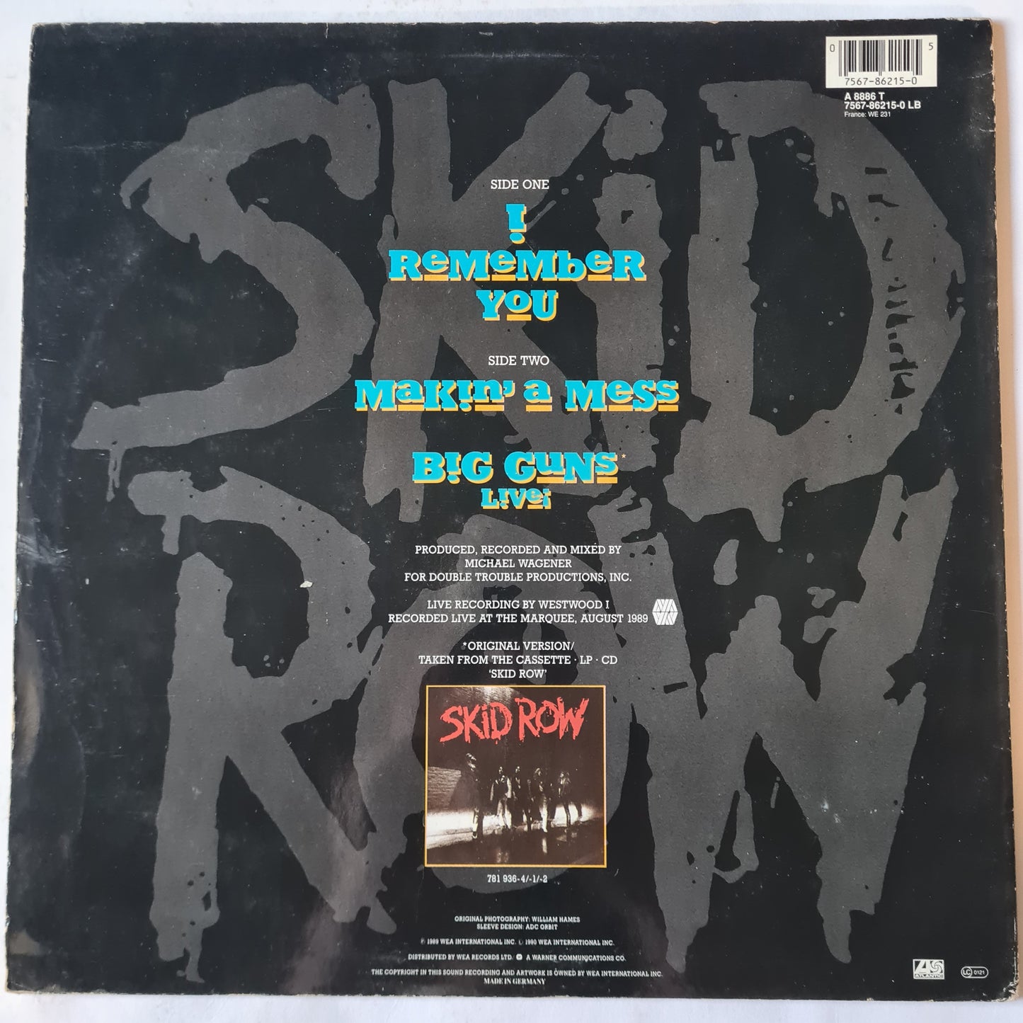 Skid Row –  I Remember You - 1989 (German Pressing) - Vinyl Record 12", Maxi-Single