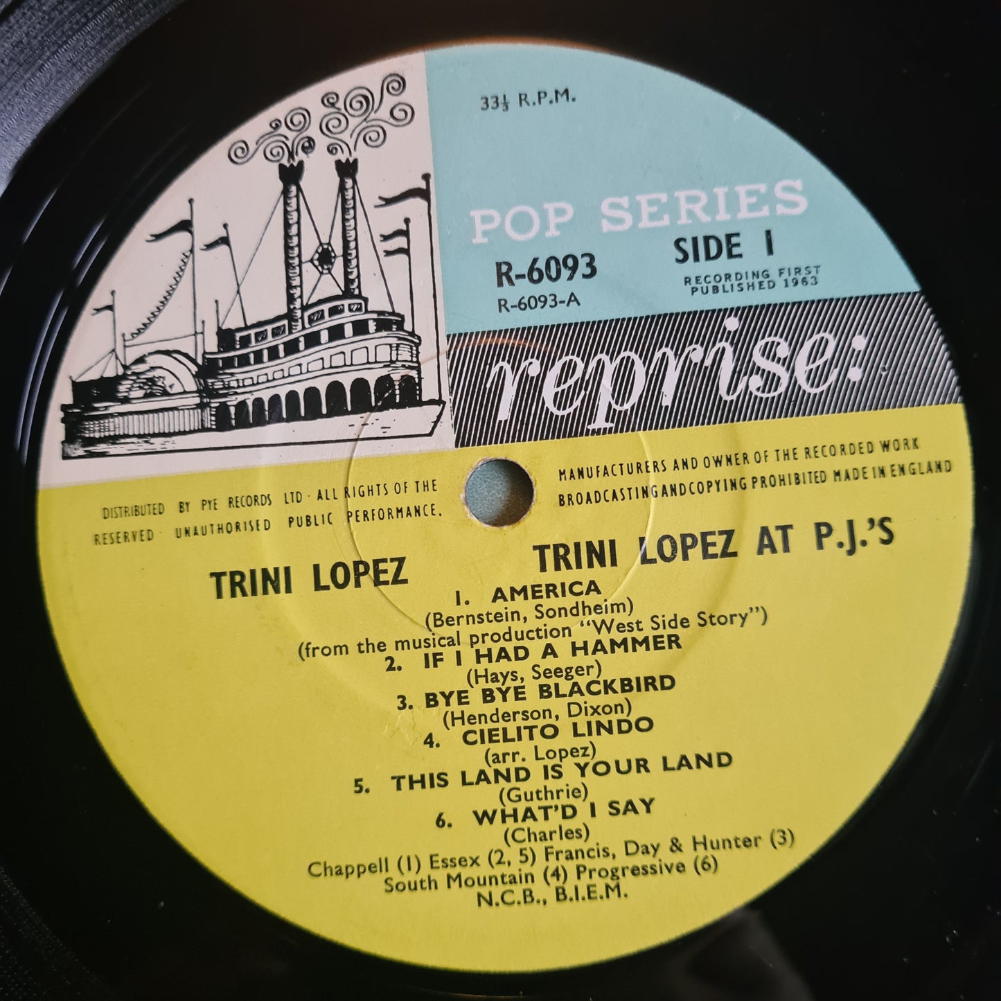 Trini Lopez– Trini Lopez At PJ's - 1963 (UK pressing) - Vinyl Record LP