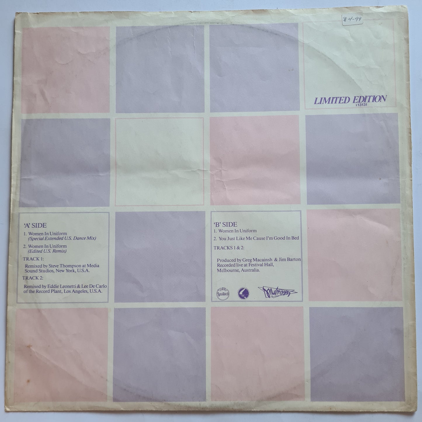 Skyhooks – Women In Uniform (Extended Dance Mix) - 1983 (12inch Single) - Vinyl Record