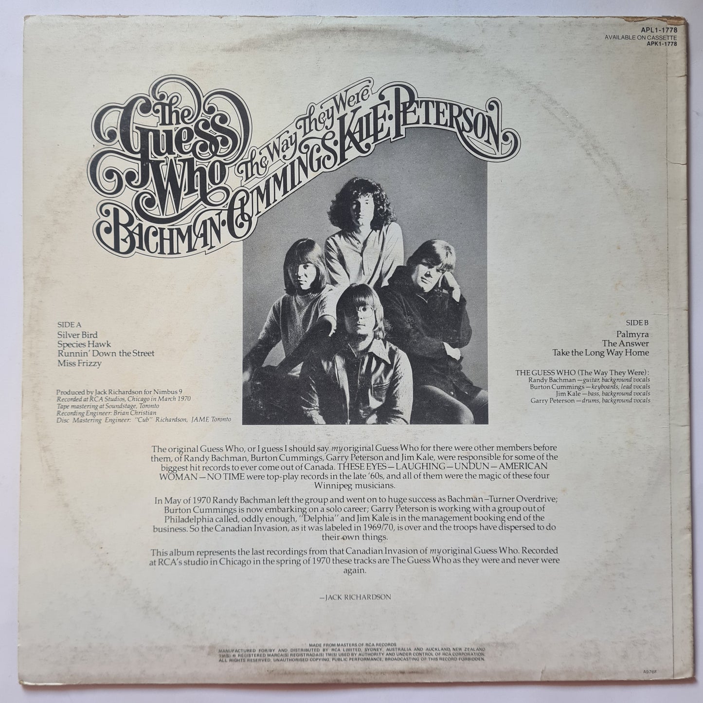 The Guess Who – The Way They Were (Unreleased Recordings) - 1976 - Vinyl Record LP