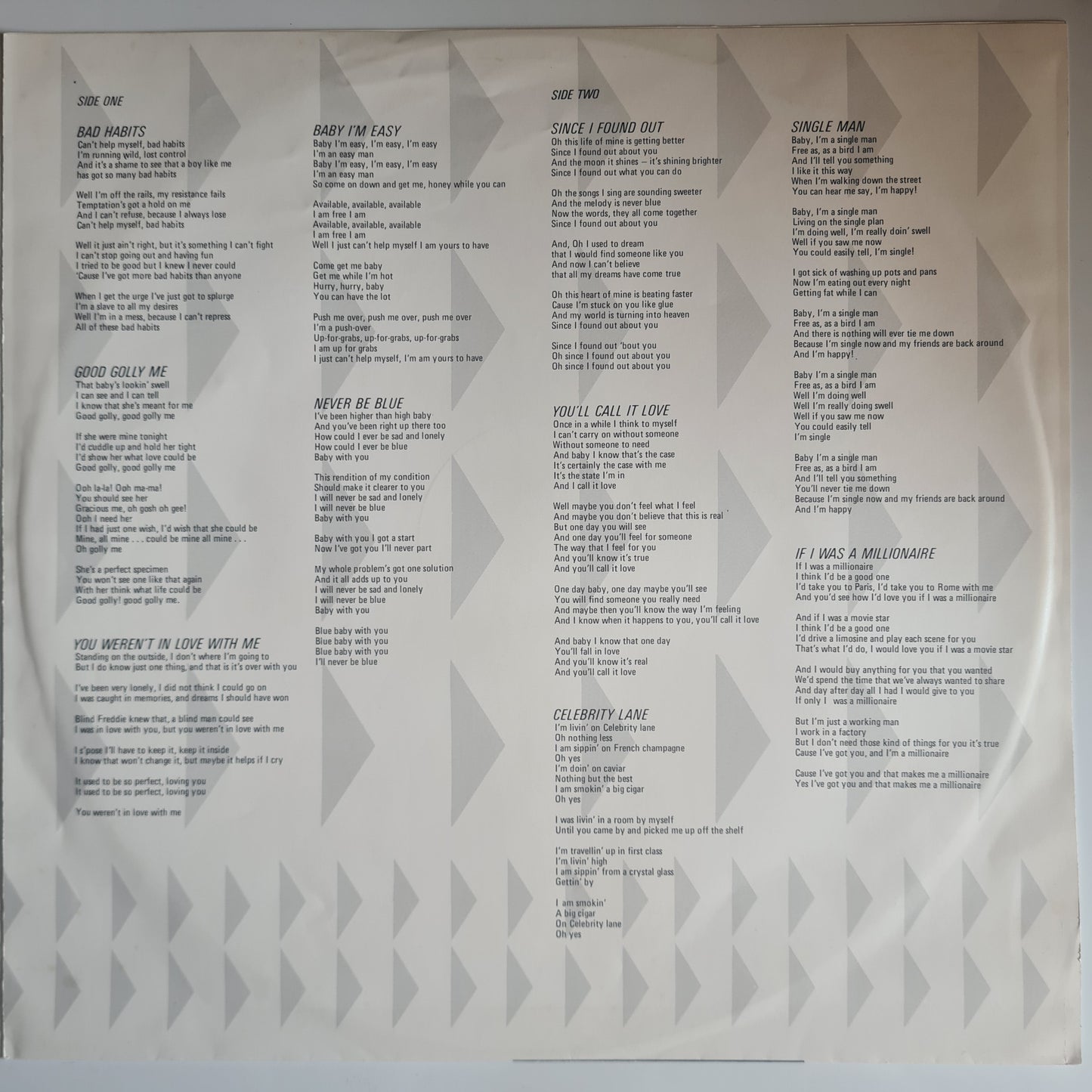 Billy Field - Bad Habits – 1981 - Vinyl Record LP (near mint)