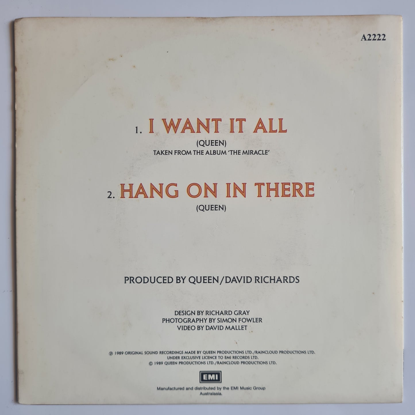 Queen – I Want It All - 1989 - Vinyl Record 7" Single - 45 RPM