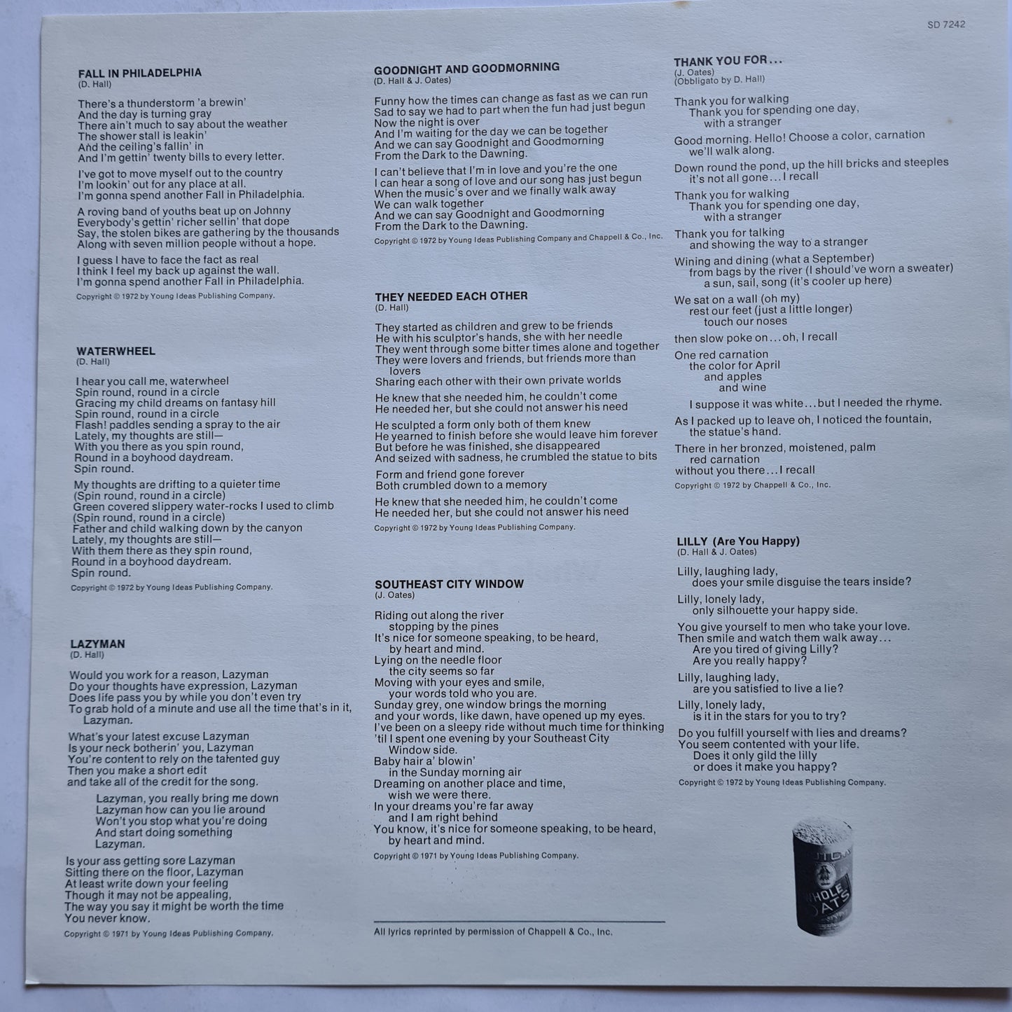 Daryl Hall & John Oates – Whole Oats - 1972 - Vinyl Record LP