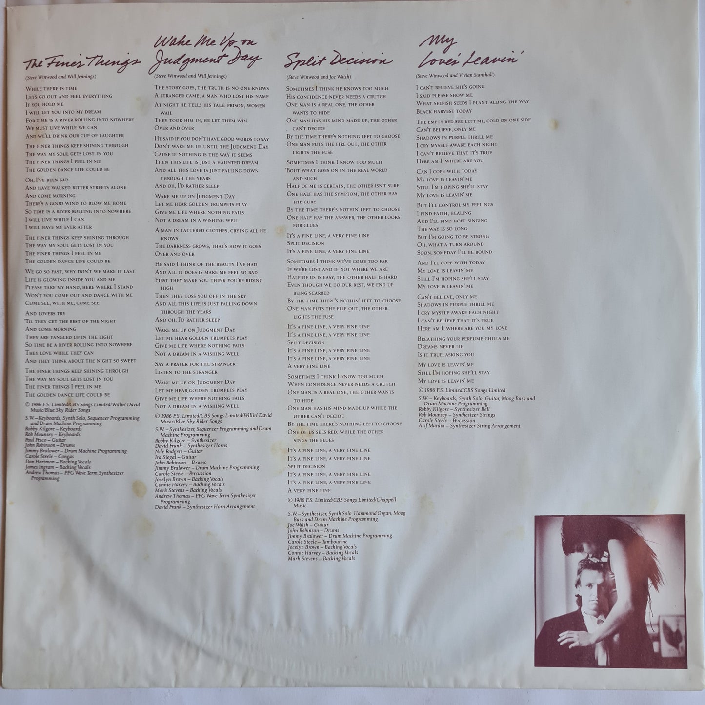 Stevie Winwood – Back In The High Life - 1986 - Vinyl Record LP (near mint)