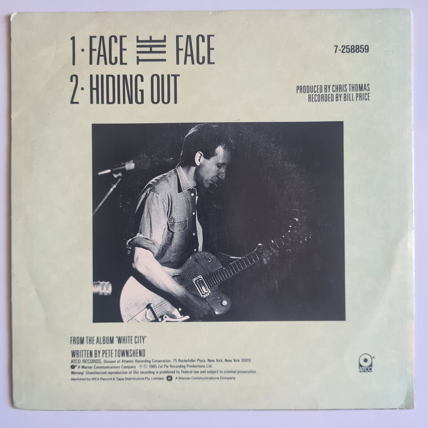 Pete Townshend (The Who) – Face The Face - 1985 - Vinyl Record 7" Single - 45 RPM
