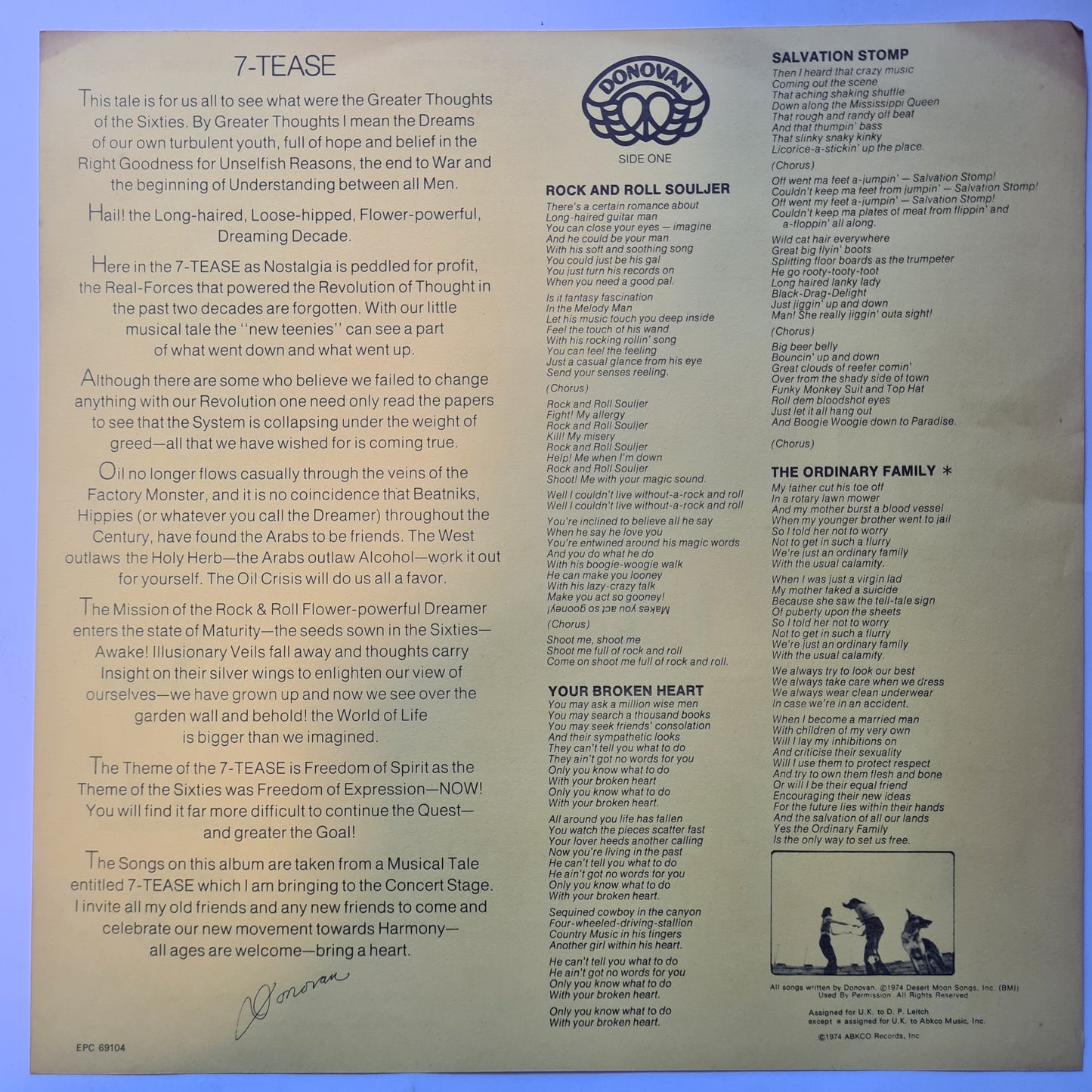 Donovan – 7Tease- 1974 - Vinyl Record LP