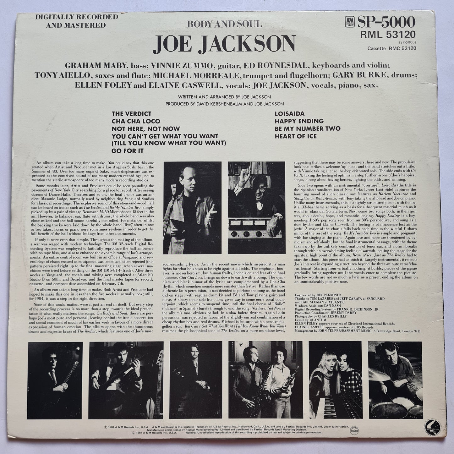 Joe Jackson – Body & Soul - 1984 - Vinyl Record LP